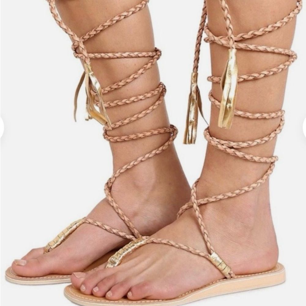 l*space Blush Braided Lace-Up Sandals with Gold Tassels 39 / 8.5 US
